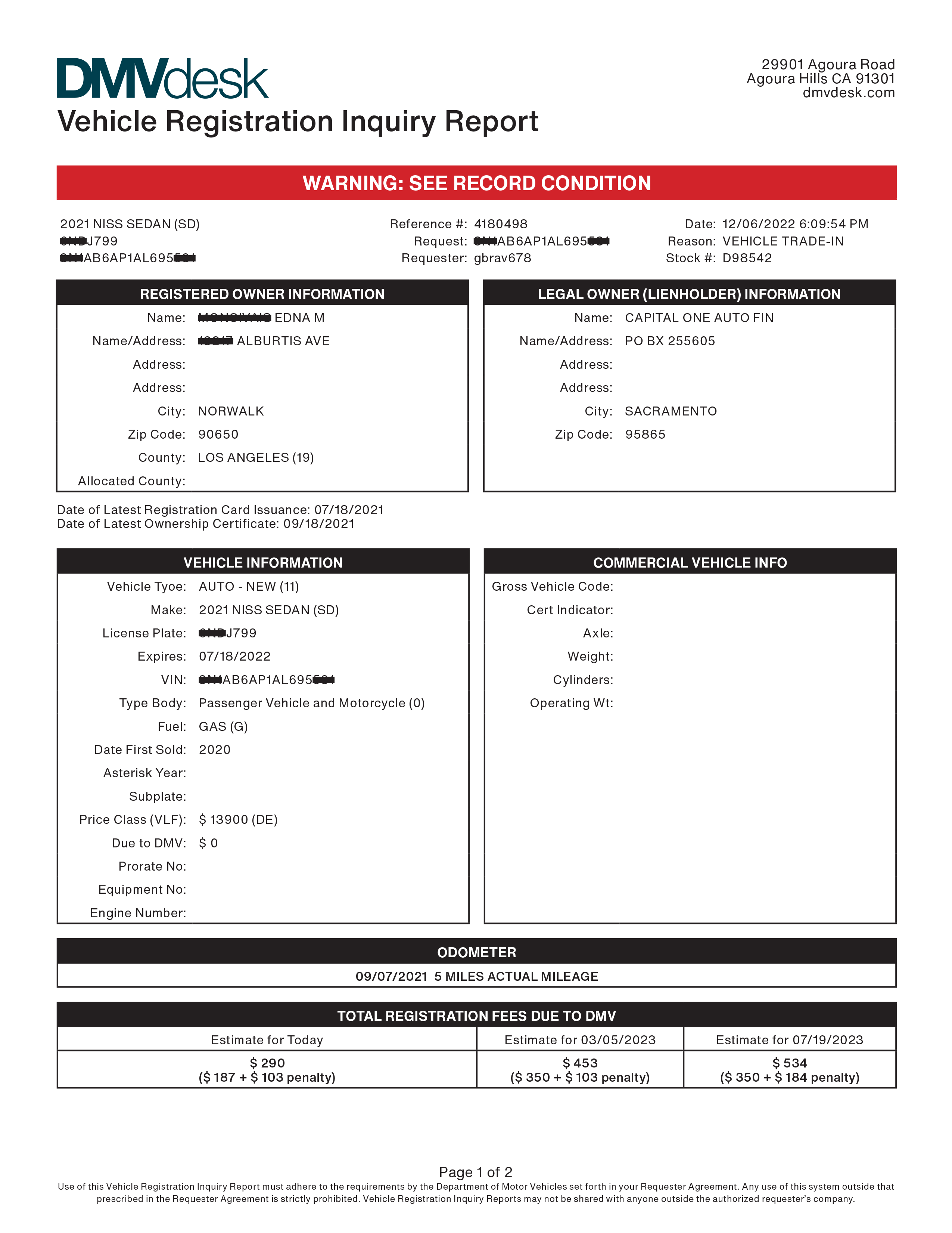 California Motor Vehicle Registration Fee Calculator