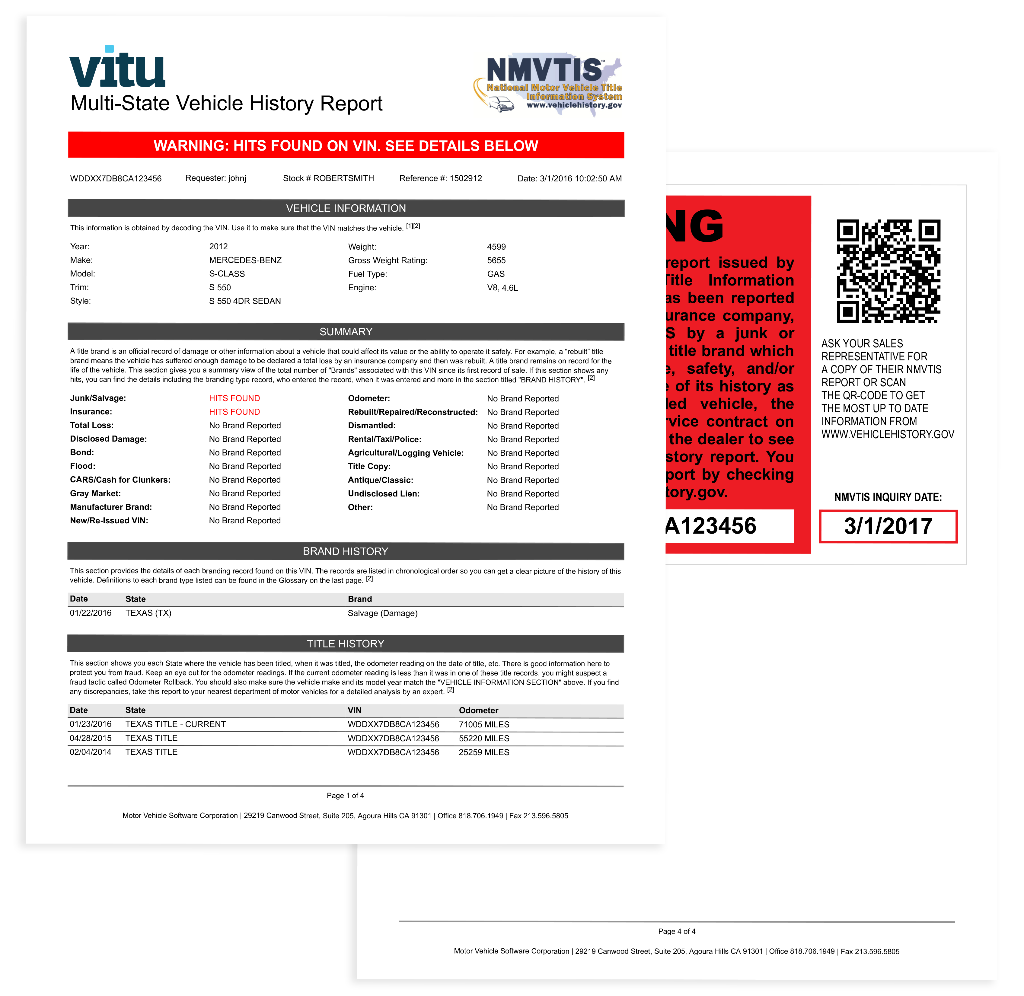 NMVTIS: Multi-state Vehicle History Report